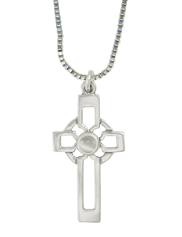 Sterling Silver Celtic Cross Pendant With White Moonstone